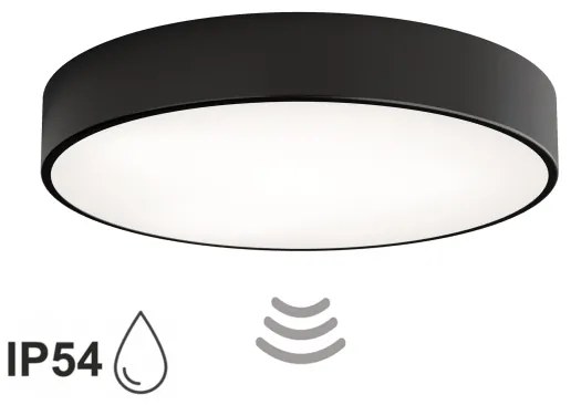 Plafoniera da bagno con sensore CLEO, 4xE27/24W/230V, Ø 50 cm, IP54, nera