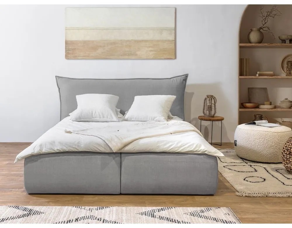 Letto matrimoniale imbottito grigio chiaro con contenitore con griglia 160x200 cm Jade - Bobochic Paris