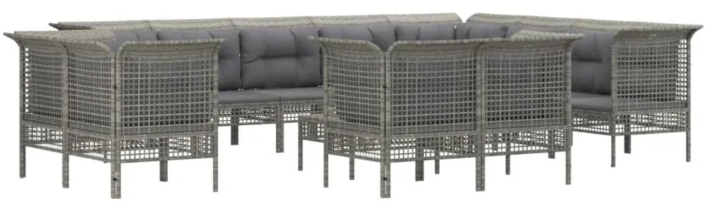 Set divani da giardino 13 pz con cuscini in polyrattan grigio