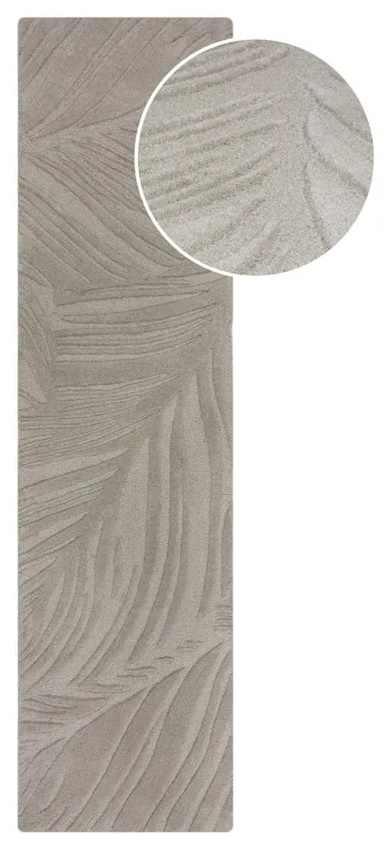 Tappeto in lana grigio chiaro 60x230 cm Lino Leaf - Flair Rugs