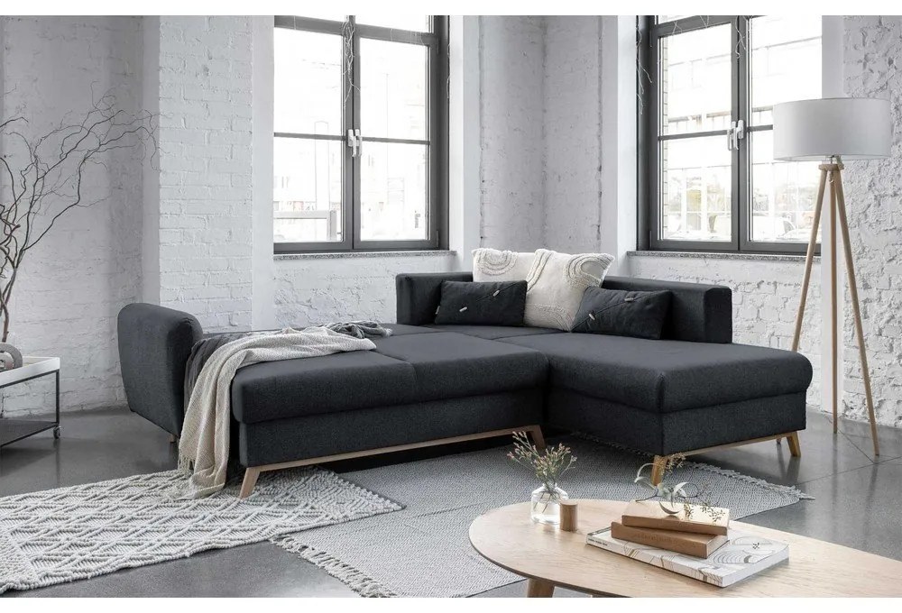 Divano letto angolare grigio scuro L, angolo destro Scandic Lagom - Miuform