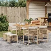 Set da Pranzo da Giardino 9 pz con Cuscini Beige in Polyrattan 3211504