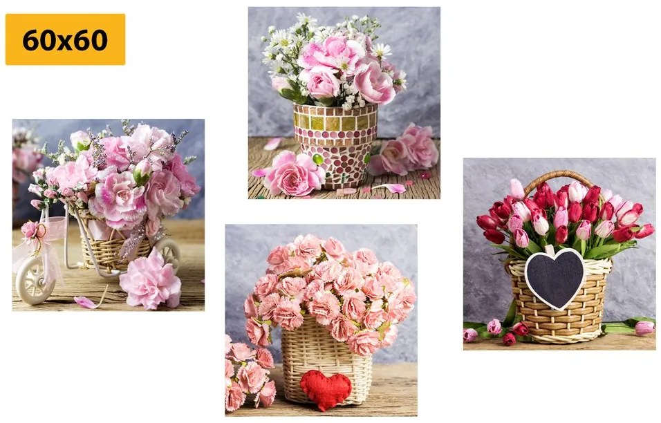 Set di quadri – Bouquet di fiori in stile vintage