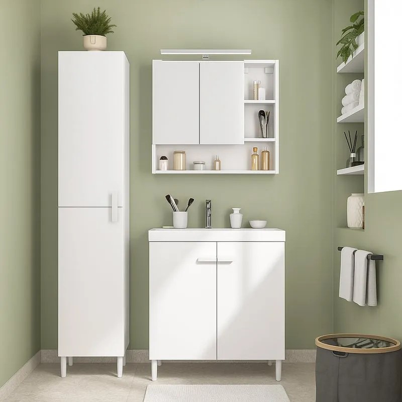Pensile bagno Easy bianco in truciolare SENSEA, 1 anta apertura da sinistra P 16.3 x L 70 x H 70 cm