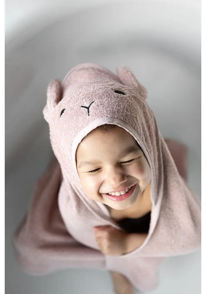 Asciugamano in cotone rosa-marrone con cappuccio 75x75 cm Rabbit - Kindsgut