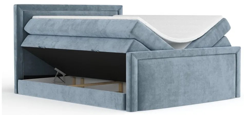 Letto boxspring blu con contenitore 140x200 cm Lavenda – Maison de Rêve