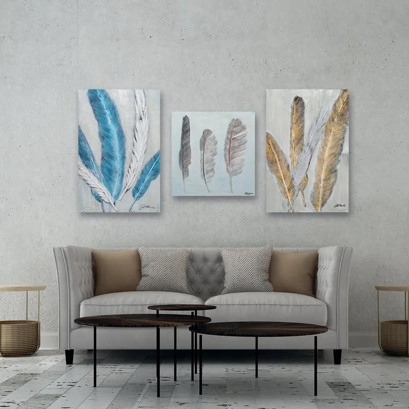 Dipinto su tela Piume, giallo / dorato 60 x 90 cm