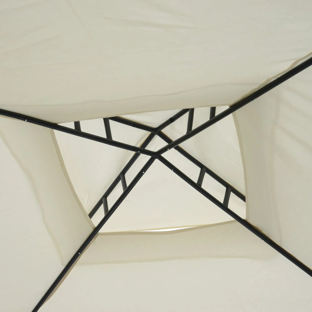 Gazebo da Giardino 2.95x2.95m in Metallo Doppio Tetto Zanzariera e Laterali Beige...