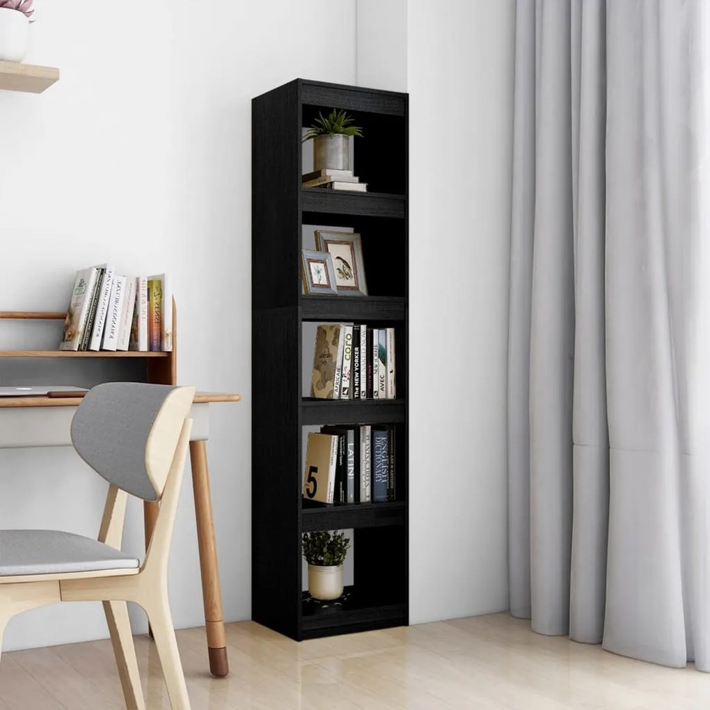 Libreria/divisorio nero 40x30x167,5 cm in massello di pino