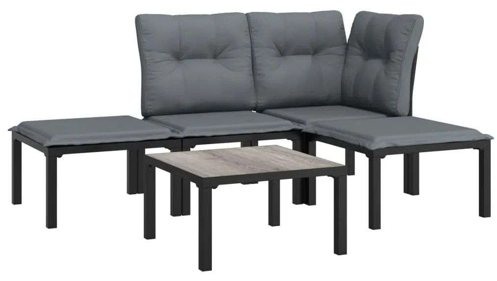 Set salotto da giardino 5 pz nero e grigio in polyrattan