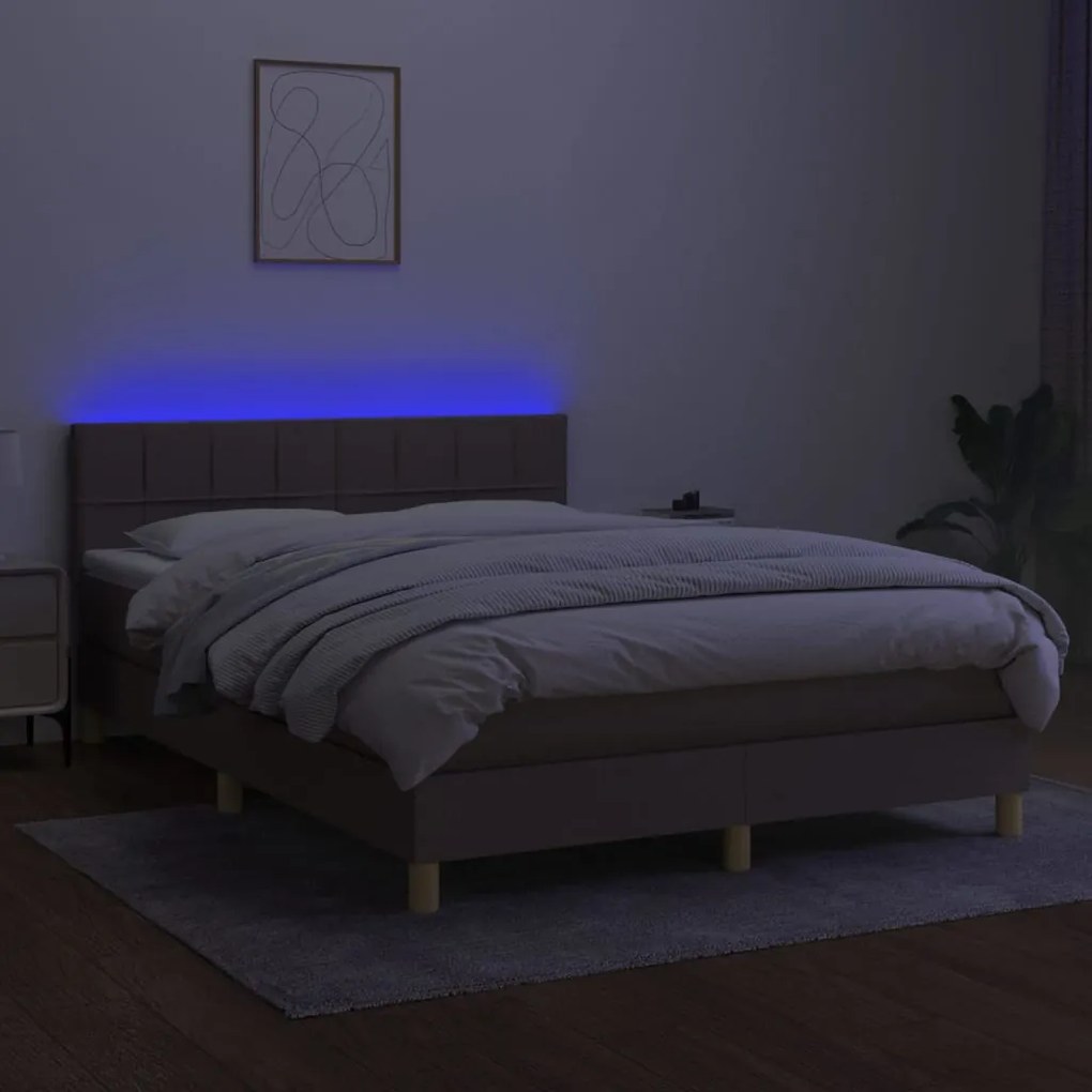 Letto a molle con materasso e led tortora 140x200 cm in tessuto