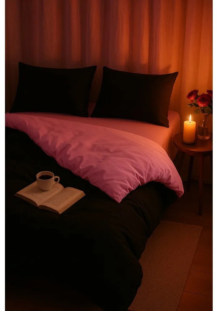 Set copripiumino e federa nero/rosa per letto singolo o esteso con lenzuolo incluso/3 pezzi 160x220 cm Classic – Mila Home