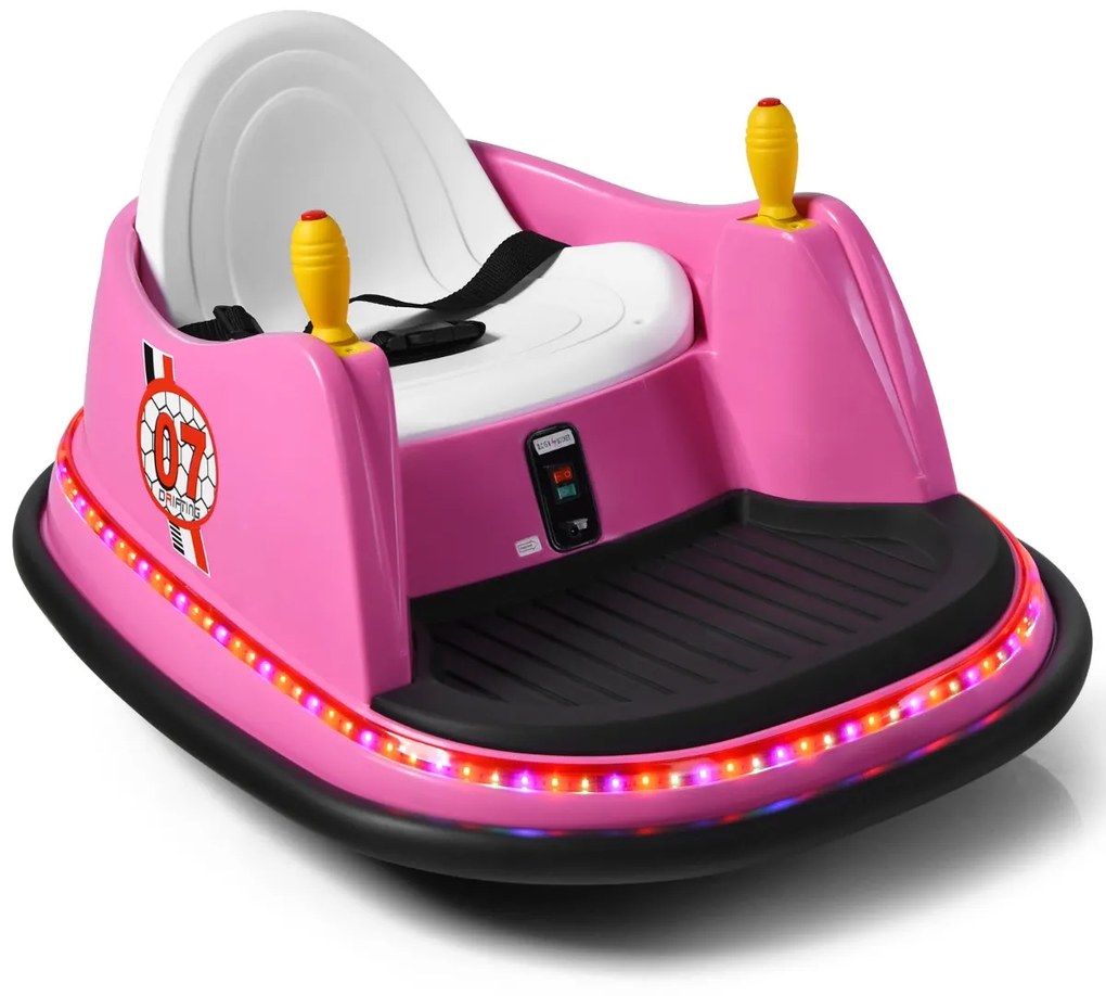 Costway Macchina per autoscontri per bambini con luci colorate, Macchina elettrica autoscontri 6 V con musica Rosa