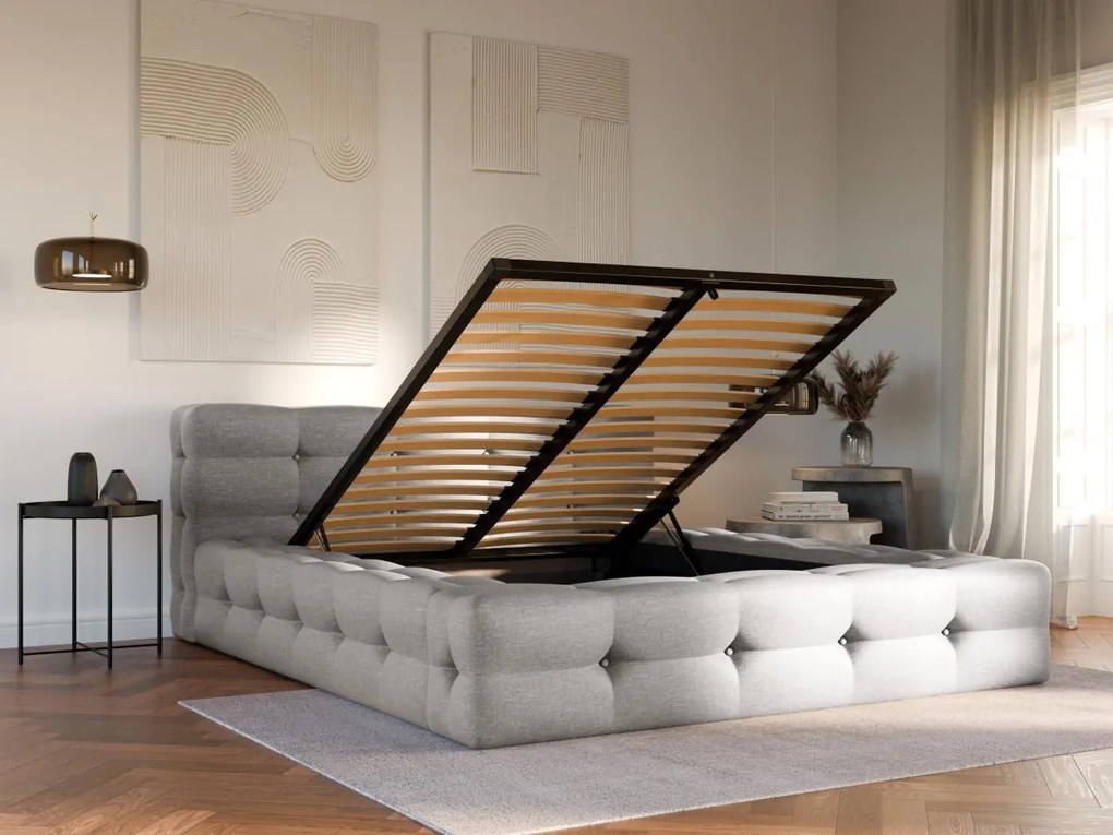 Letto con contenitore trapuntato 140 x 190 cm Tessuto chiné Grigio - LERUCO di PASCAL MORABITO