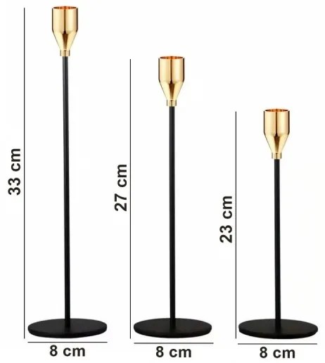 Set da 3 portacandele nero/oro