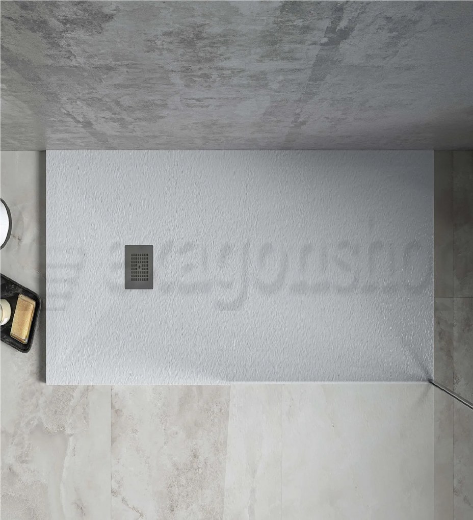 Desio Piatto Doccia 70x160 effetto pietra antibatterico in Solidstone Bianco