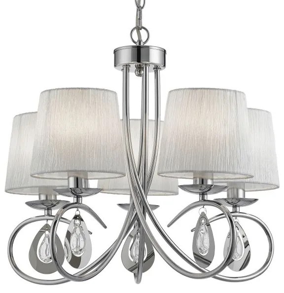 Angelique 5lt pendant - cromo, vetro trasparente e tessuto bianco