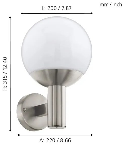 Eglo 97247 - Applique da esterno LED NISIA-C 1xE27/9W/230V IP44