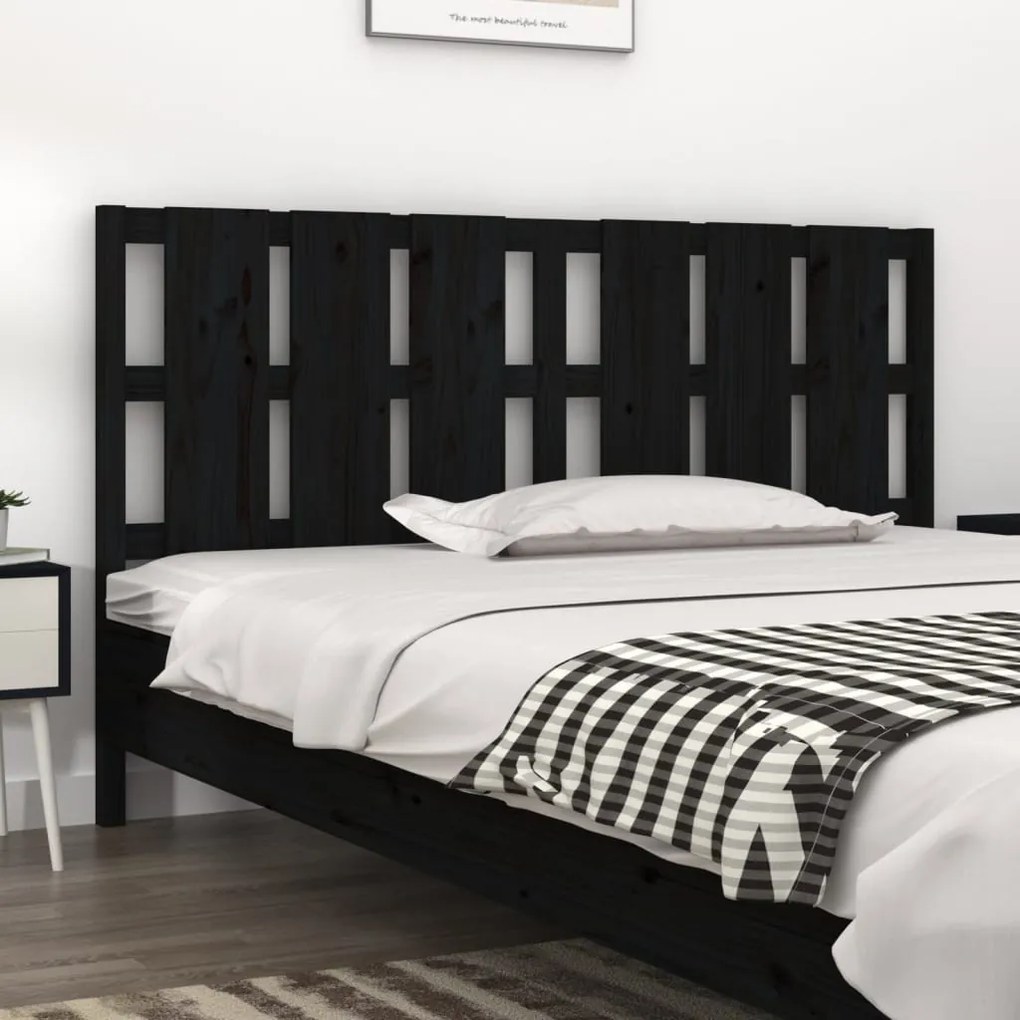 Testiera Per Letto Nera 185,5x4x100cm İn Legno Massello Di Pino /