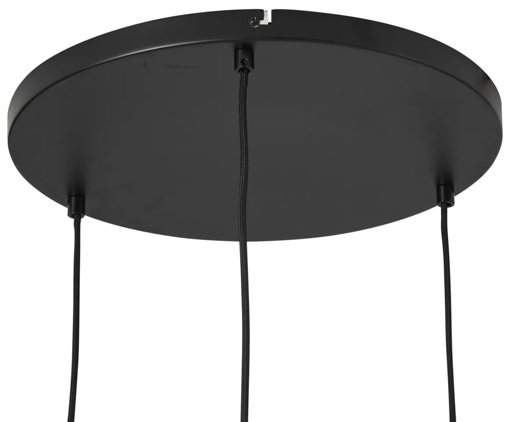 Lampada a sospensione Japandi nera con paralume in tessuto marrone a 3 luci - Bida