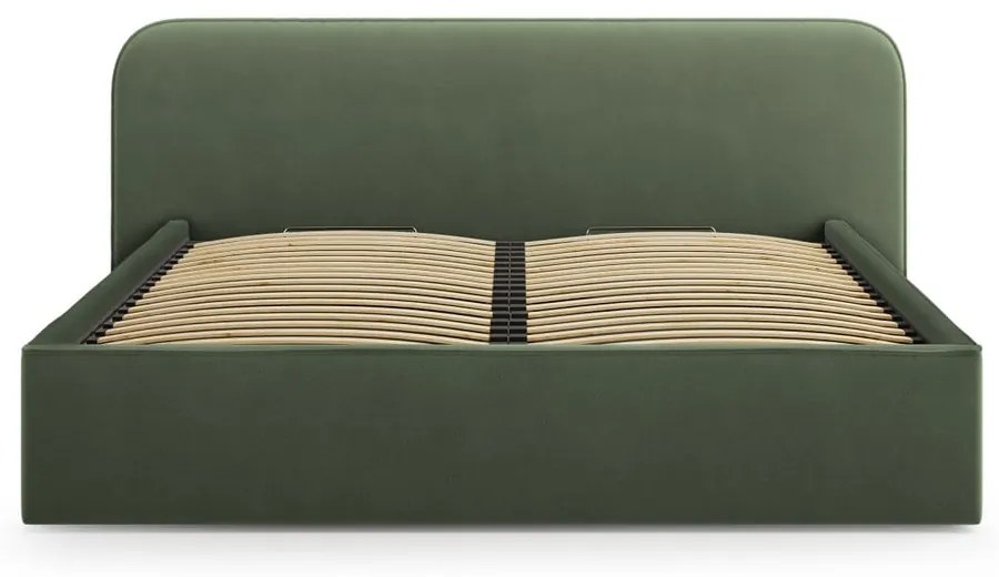 Letto matrimoniale imbottito verde con contenitore e rete inclusi 140x200 cm Elizabeth – Micadoni
