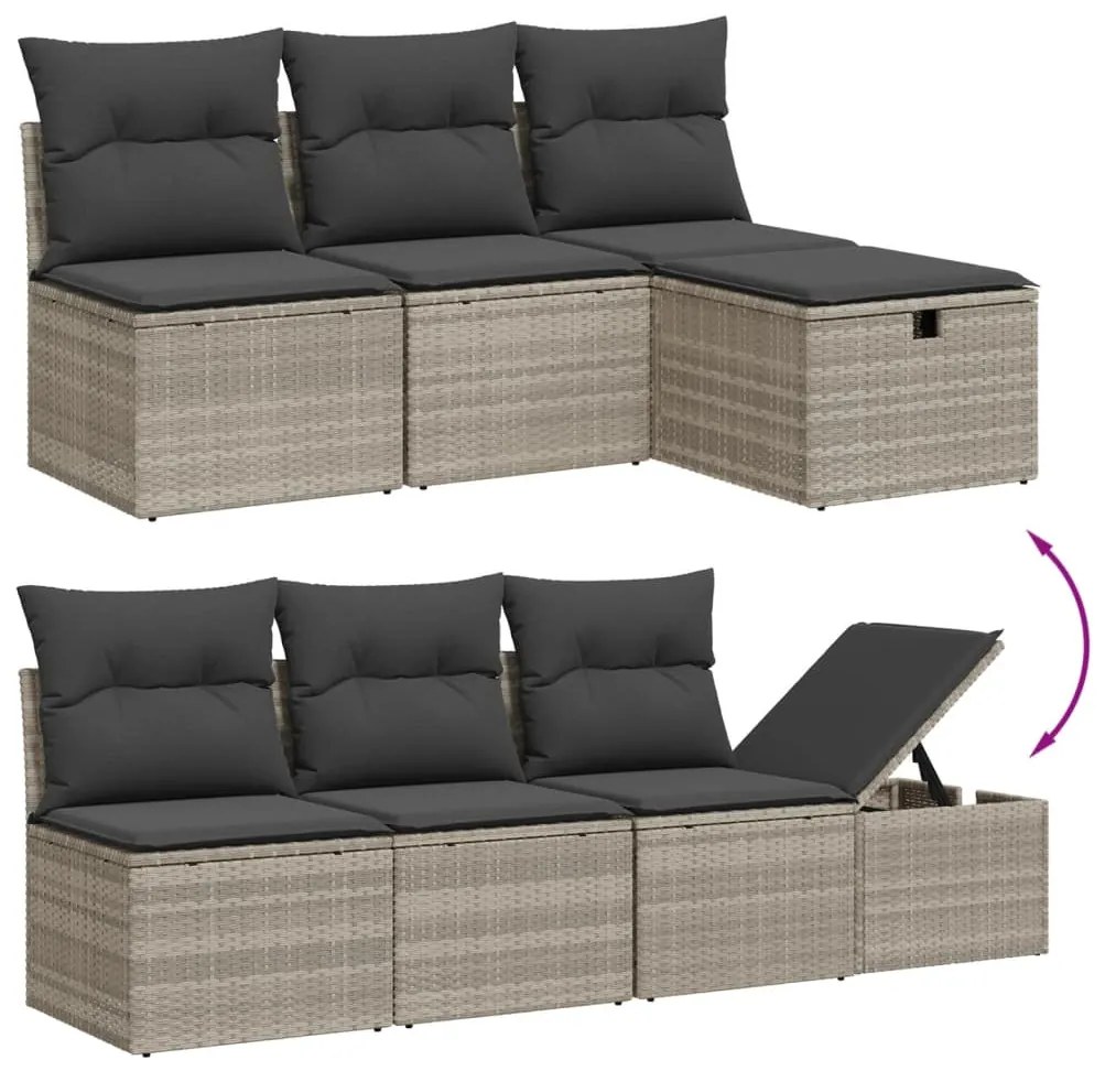 Set divano da giardino 9pz con cuscini grigio chiaro polyrattan