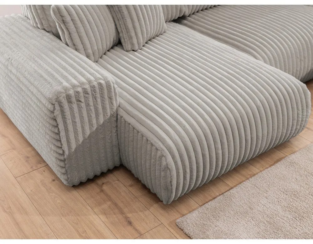 Divano angolare grigio chiaro (con penisola a destra/a U) rivestito in velluto a coste Justin – Ropez