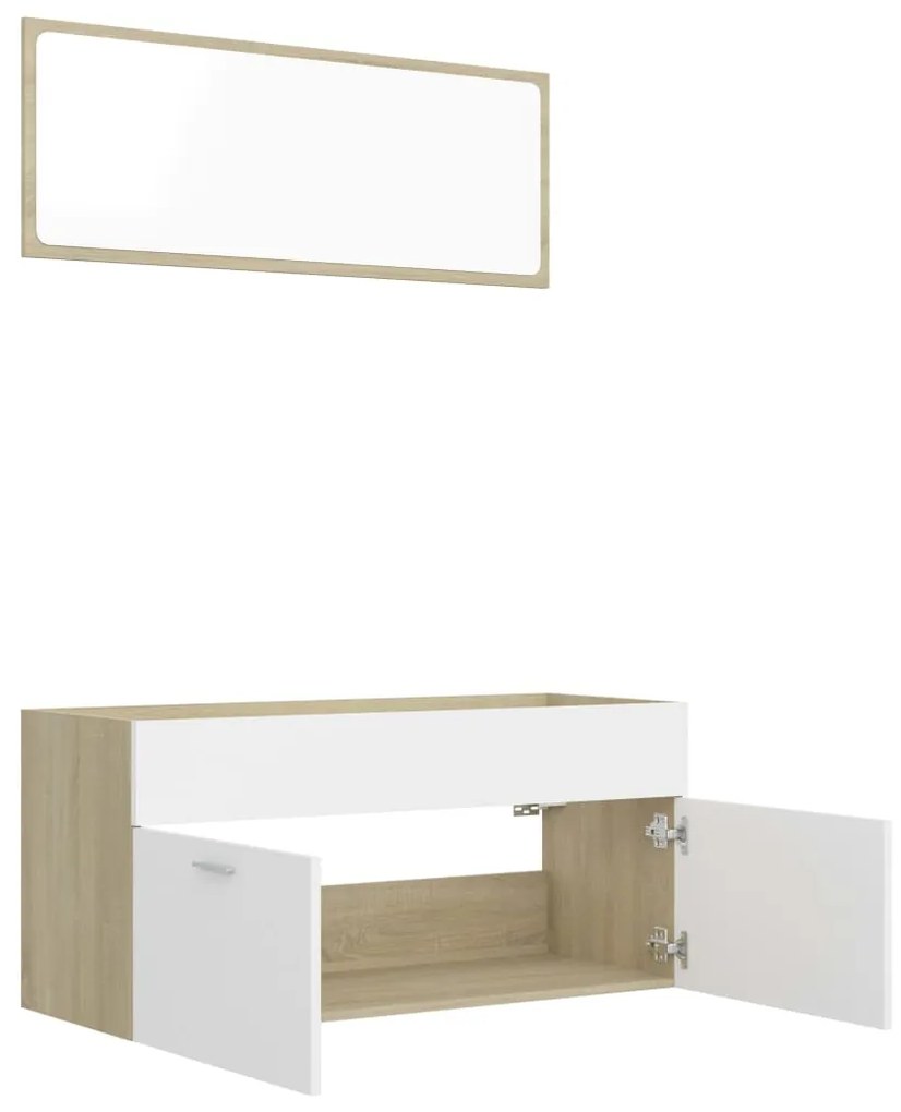 Set mobili bagno 2pz bianco e rovere sonoma legno multistrato