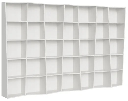 Libreria in legno Bianco 317x200h cm con 7 elementi e vani trapezoidali TREK