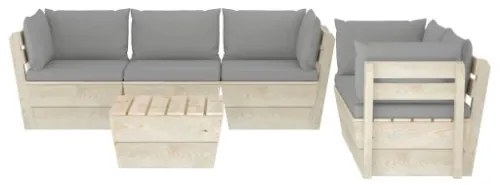 Set Divani da Giardino su Pallet 6 pz con Cuscini Legno Abete