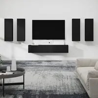 Set Mobili Porta TV 6 pz Nero in Legno Multistrato