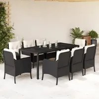 Set da Pranzo da Giardino 9 pz con Cuscini Nero in Polyrattan 3211847