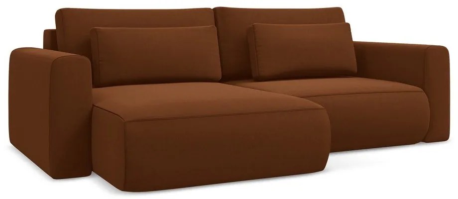 Divano angolare color terracotta allungabile/con contenitore (con penisola a sinistra/con chaise lounge) con rivestimento in velluto Kapua – Makamii
