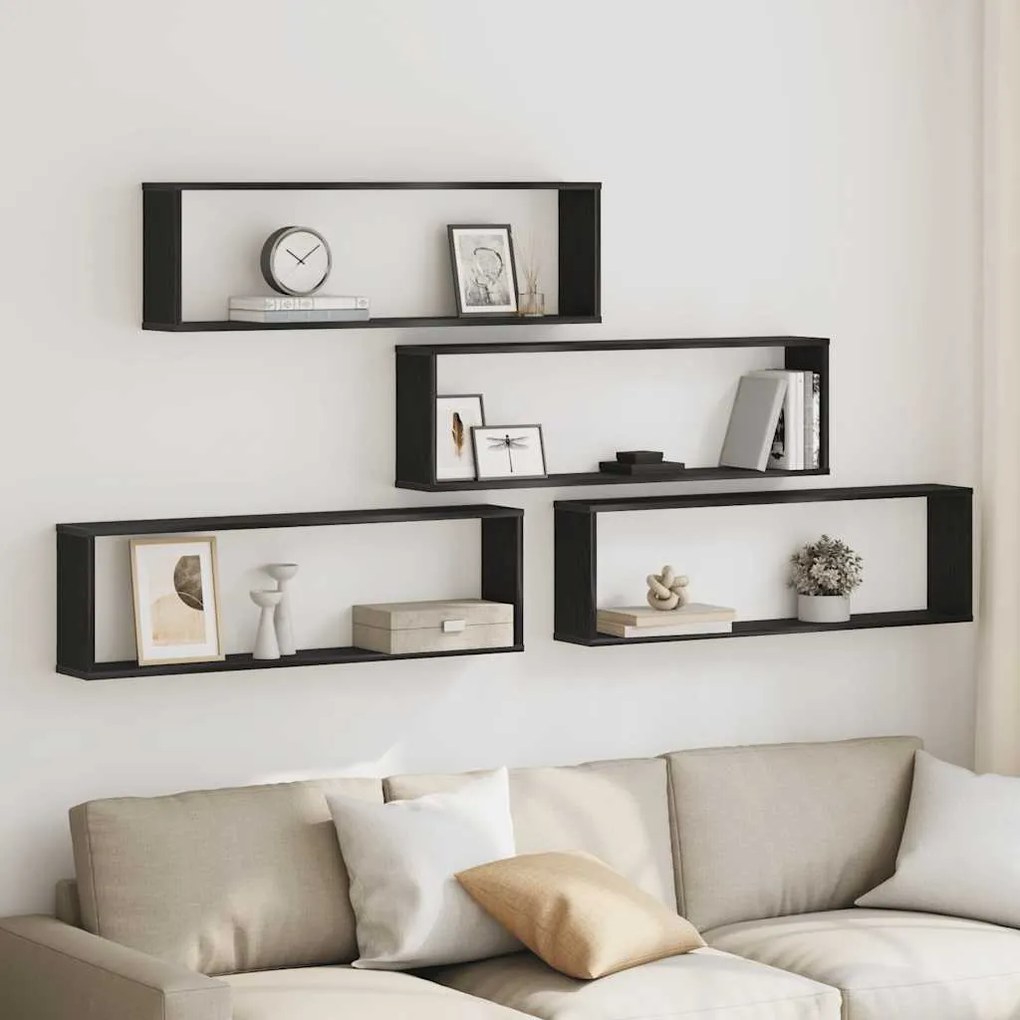 Mensole Parete Cubo 4 Pz Rovere Nero 100x15x30 Cm Multistrato /