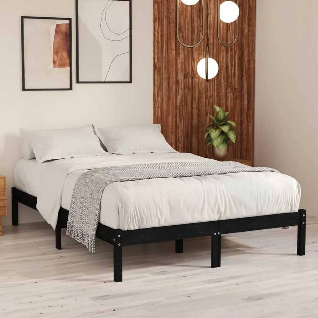 Giroletto Nero İn Legno Massello 135x190 Cm Double /