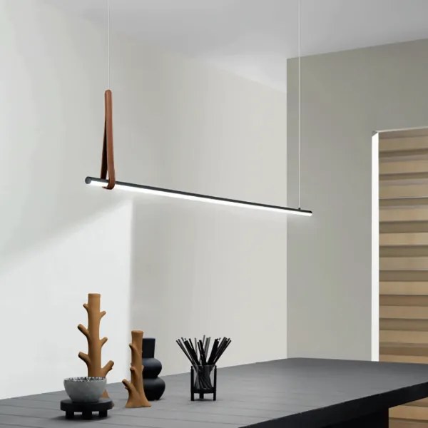 Lampada a sospensione Led REGOLI in metallo con elemento in ecopelle 110 cm