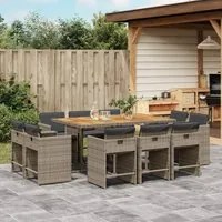 Set da Pranzo da Giardino 11pz con Cuscini in Polyrattan Grigio 3277981