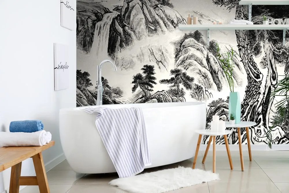 Carta da parati – Pittura paesaggistica cinese in bianco e nero