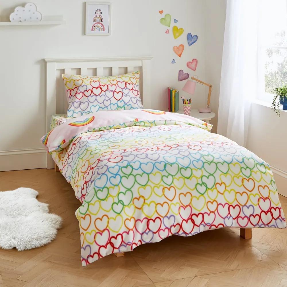 Biancheria da letto singola per bambini in flanella 135x200 cm Rainbow Hearts - Catherine Lansfield