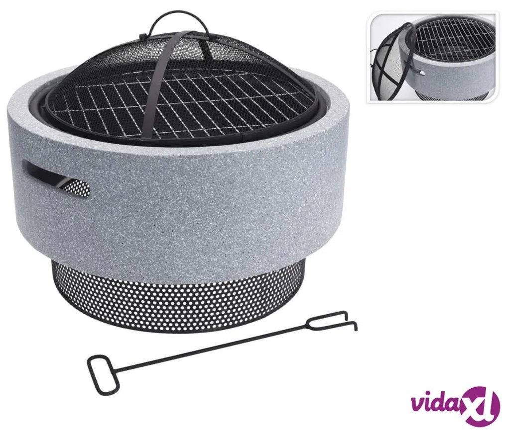 ProGarden Braciere e Griglia Barbecue Rotondo Grigio Chiaro 52x18,5 cm
