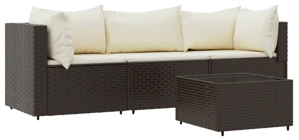 Set Mobili da Giardino 4 pz con Cuscini in Polyrattan Marrone