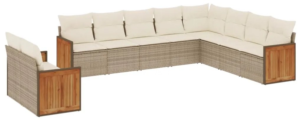 Set divano da giardino 10 pz con cuscini beige in polyrattan