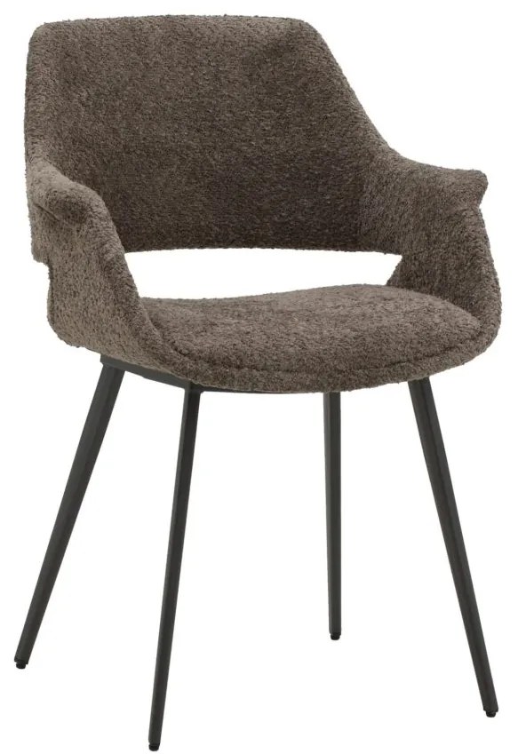 Set di sedie EMBAJADORES in tessuto tortora effetto bouclé e gambe in metallo nero, con braccioli