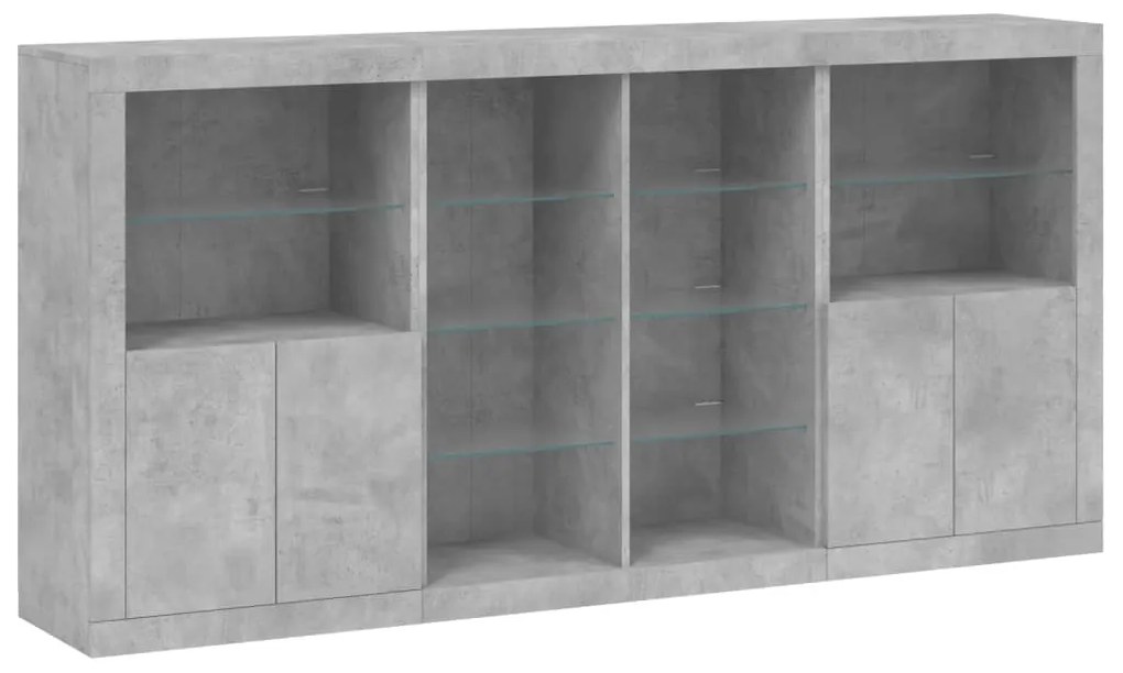 Credenza con luci led grigio cemento 202x37x100 cm