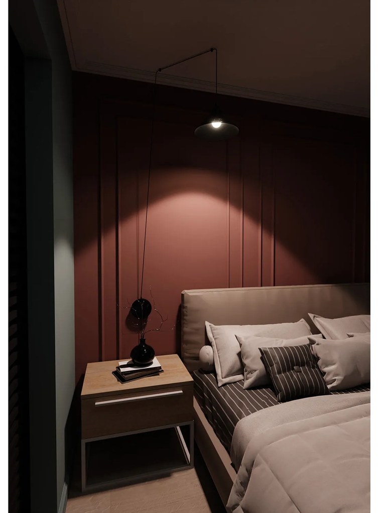 Sospensione Minimal 1 Luce Fujin In Acciao Nero E Paralume A Cono