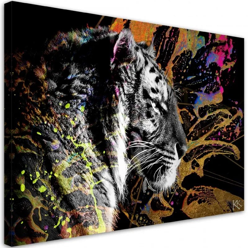 Quadro su tela, Tigre su uno sfondo colorato  Dimensioni 120x80