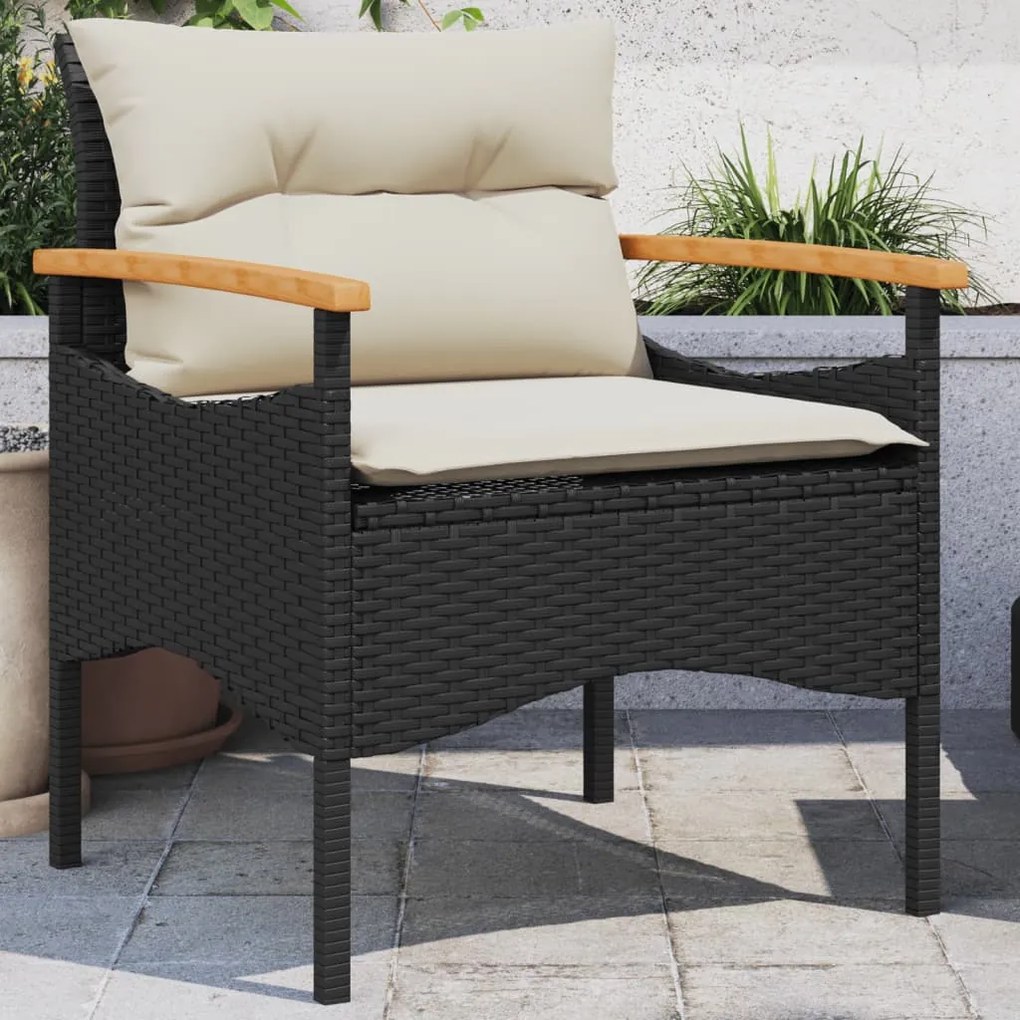 Set divani da giardino 3 pz con cuscini in polyrattan nero