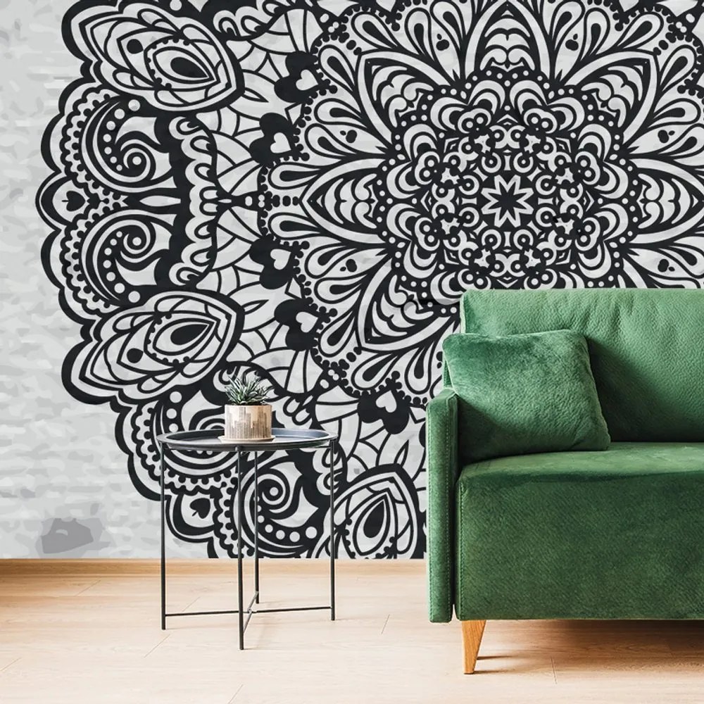 Carta da parati – Mandala floreale in bianco e nero