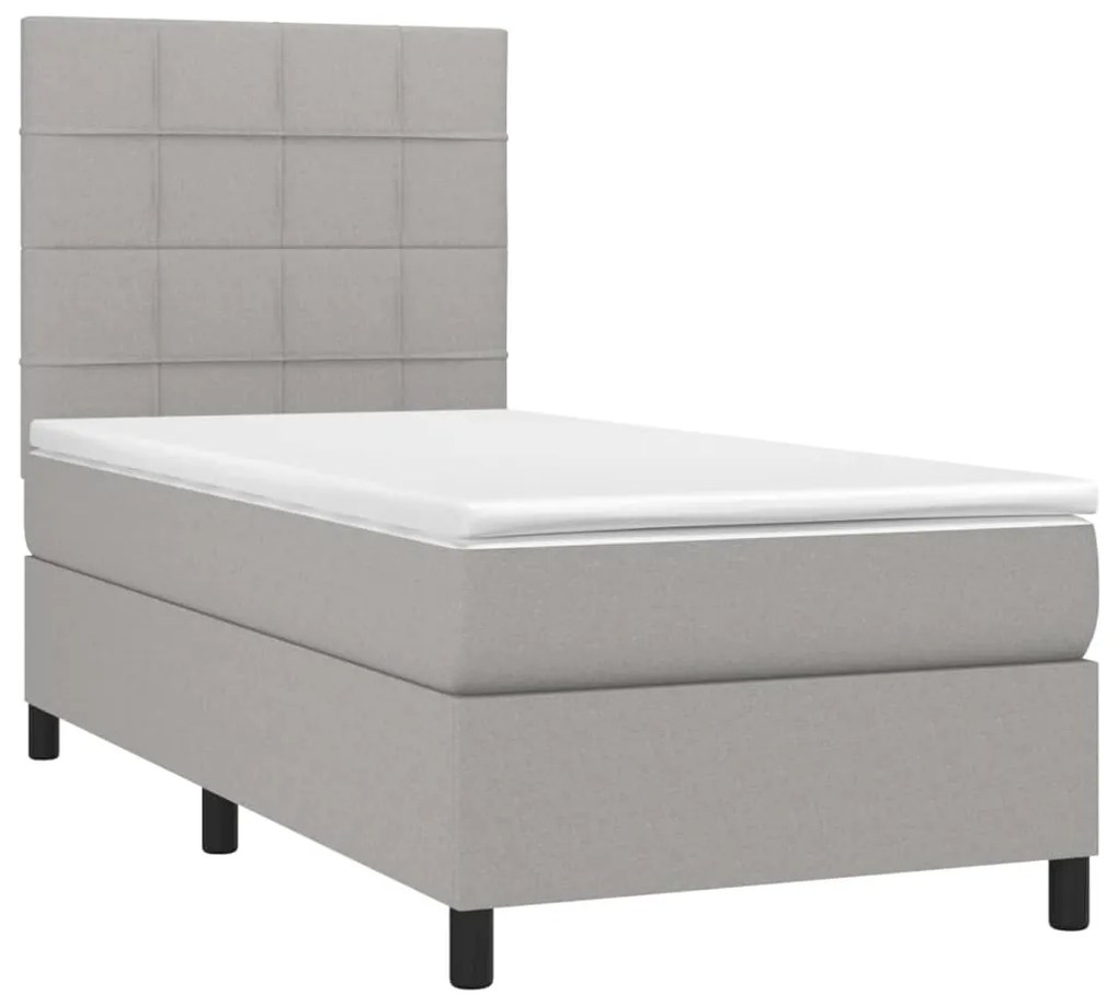 Letto a molle materasso e led grigio chiaro 90x190 cm tessuto