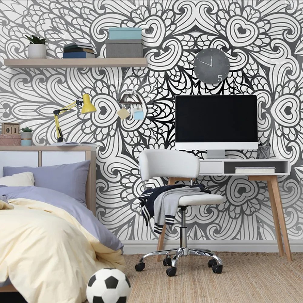 Carta da parati – Mandala etnica in bianco e nero